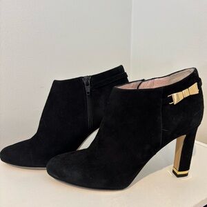 Kate Spade Black Heeled Boots with Gold Bow